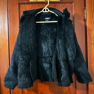 Izzi Black Faux Fur Jacket with Removable Hood